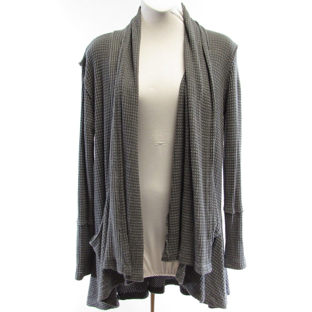 Altard State Gray Cardigan Size M Open Long Sleeves Pockets Hi Low Waffle Knit